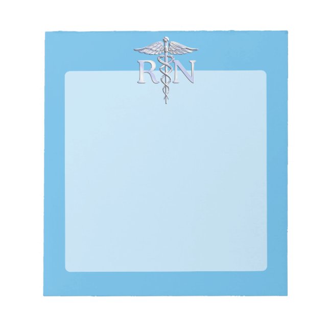 Bloc-note Infirmière inscrite RN Silver Caduceus sur Bleu bé (Devant)