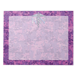 Bloc-note Infirmière inscrite RN Silver Caduceus sur Camo Ro
