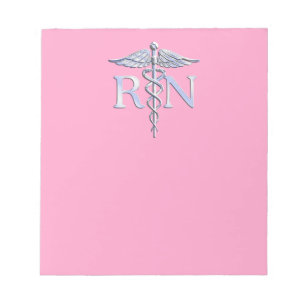 Bloc-note Infirmière inscrite Silver Caduceus Décor rose cla