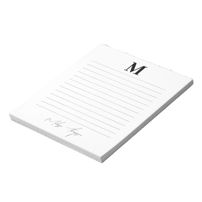 Bloc-note Initiale et nom en script de signature personnelle (Tourné)