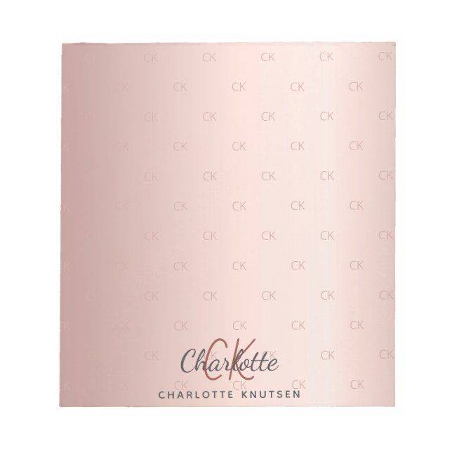 Bloc-note Initiales de monogramme en rose gold script (Devant)