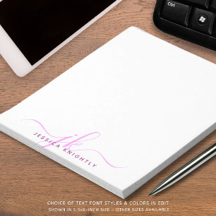 Bloc-note Initiales du Monogramme de script rose moderne