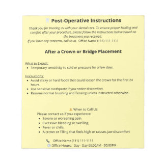 Bloc-note Instructions de poste dentaire (Couronne ou pont)