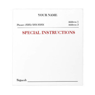 Bloc-note Instructions spéciales Slip Note Pad (blanc)