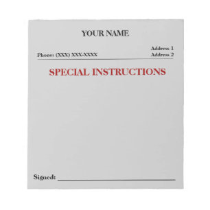 Bloc-note Instructions spéciales Slip Note Pad (Gris)