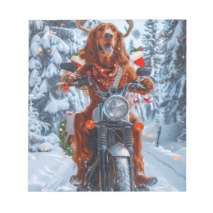 Bloc-note Irlandais Red Setter Chien chevauchant la moto Noë