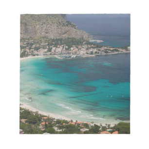 Bloc-note Italie, Sicile, Mondello, Vue de la plage depuis