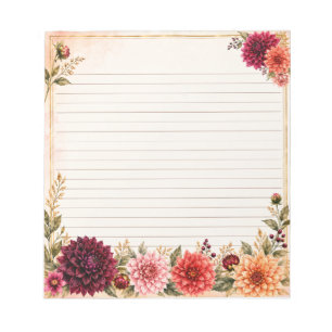 Bloc-note Jardin de dahlias à l'aquarelle élégant ligné