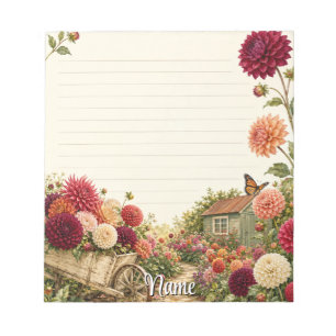 Bloc-note Jardin de dahlias aux tons de joaillerie et cabane