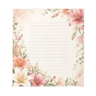 Bloc-note Jardin de lys à l'aquarelle élégant avec lignes