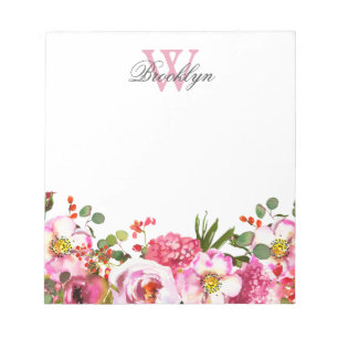 Bloc-note Jardin rose vif Rose chaud Floral Monogramme