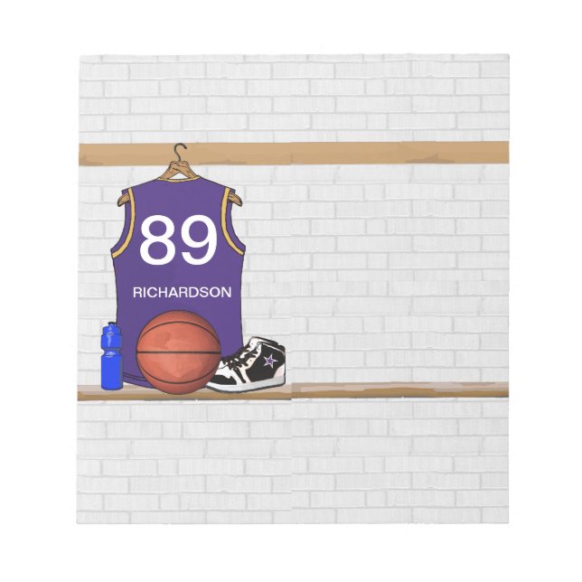 Bloc-note Jersey de basket-ball personnalisé violet et or (Devant)