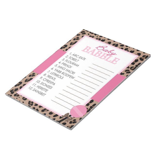 Bloc-note Jeu de Baby shower Leopard et Pink Word (Incliné)