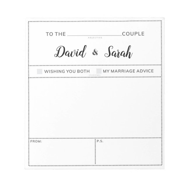 Bloc-note Jeu de conseils pour les vœux de mariage (Devant)