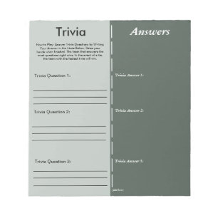 Bloc-note Jeu de partie Trivia - Question et réponse personn