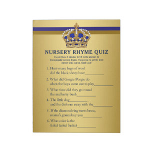 Bloc-note Jeux de Baby Shower Prince Quiz de Comptines de Nu