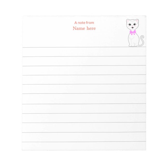 Bloc-note Joli Chat Blanc Ligné (Devant)