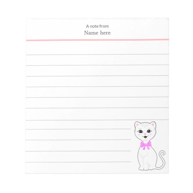 Bloc-note Joli Chat Blanc Ligné (Devant)