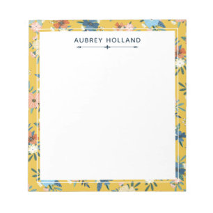 Bloc-note Joli motif floral jaune Ajouter un nom