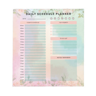 Bloc-note Joli pastel Vert et Pêcher Rose Horaire quotidien