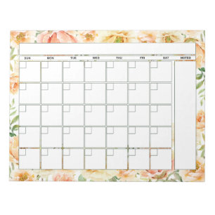 Bloc-note Joli Pêcher Floral Calendrier mensuel du planifica