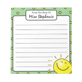 Bloc-note Joli Soleil Vert Sourire Visage de l'enseignant