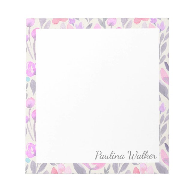 Bloc-note Jolie aquarelle motif floral dans le nom Lilac (Devant)