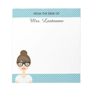 Bloc-note Jolie femme enseignante brune avec texte personnal