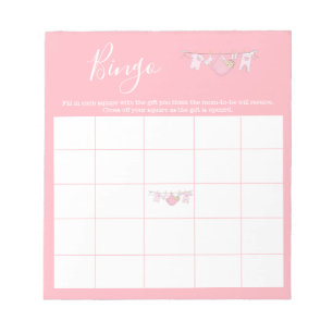 Bloc-note Jolie ligne de linge rose fille Baby shower Bingo 