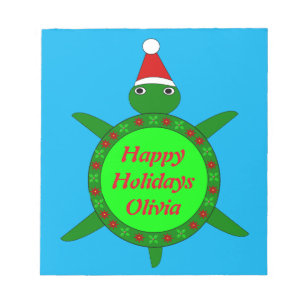 Bloc-note Jolie tortue de Noël avec coquille de fleurs perso