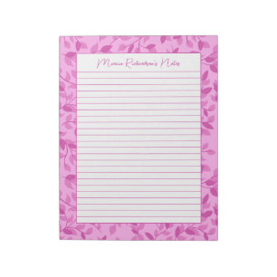 Bloc-note Jolies fleurs roses personnalisées 8,5x11 lignées