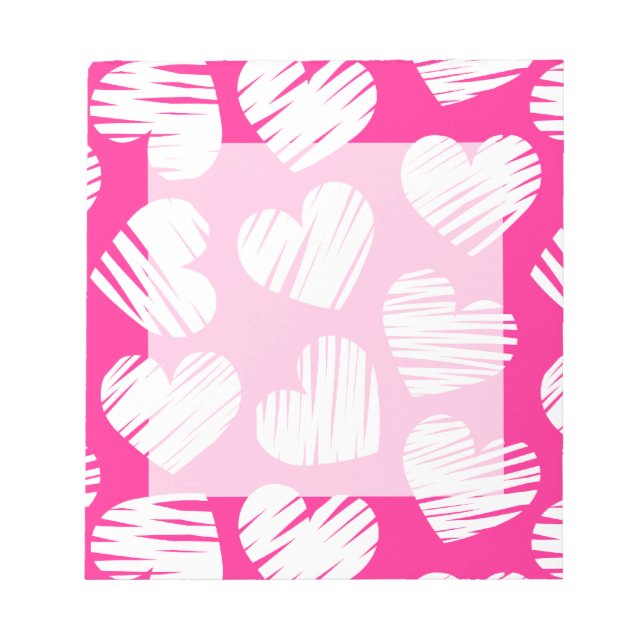 Bloc-note Jour des Valentines du coeur rose et blanc moderne (Devant)