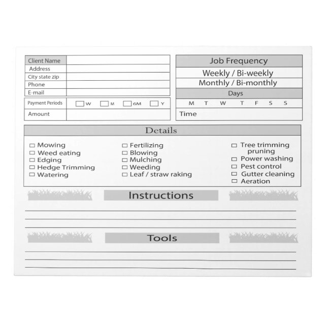 Bloc-note Journal du client du service d'entretien de pelous (Devant)