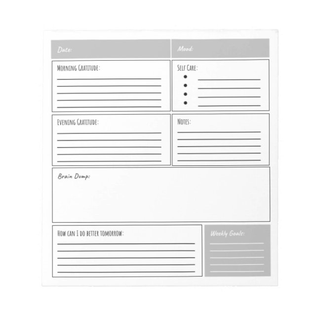 Bloc-note Journal quotidien d'autosoins avec gratitude, Note (Devant)