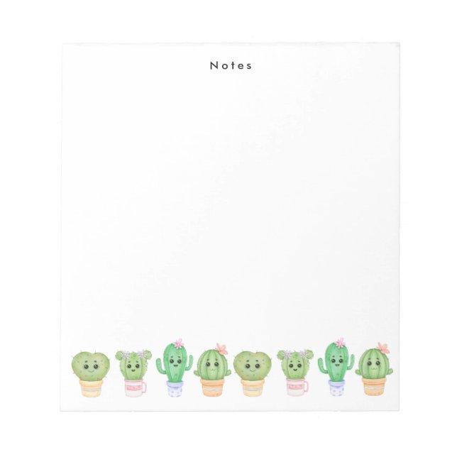 Bloc-note kawaii Poted Cactus et Succulents Personnalisé (Devant)