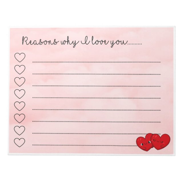 Bloc-note Kawaii raisons je t'aime message mignon (Devant)