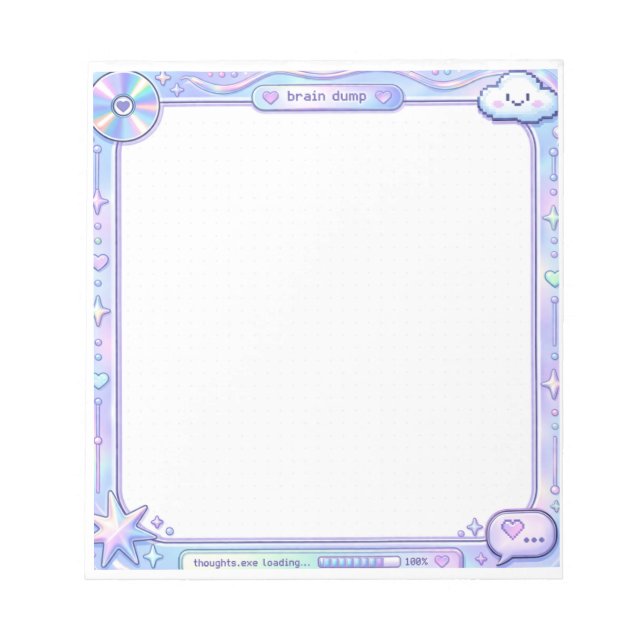 Bloc-note Kawaii Y2K Cyber Pastel Brain Dump Notepad Design (Devant)
