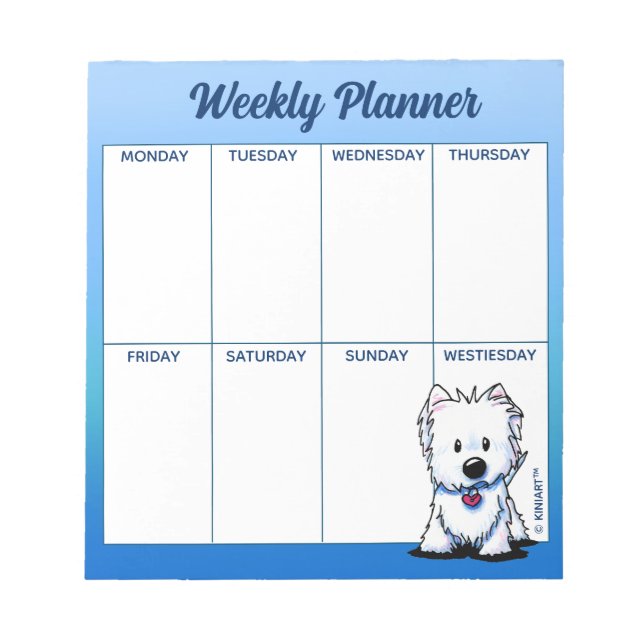 Bloc-note KiniArt Westie Terrier Horaire hebdomadaire Bloc-n (Devant)