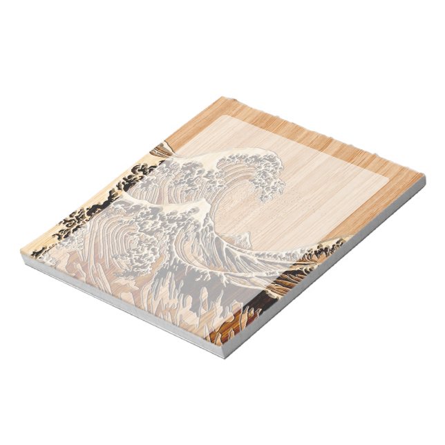 Bloc-note La grande vague de Hokusai en bambou en bois (Tourné)