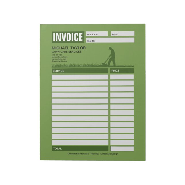 Bloc-note Landscaping Lawn Mowing Business Receipt Invoice (Tourné)