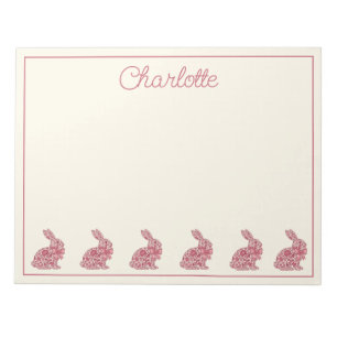 Bloc-note Lapin de Pâques en chinoiserie rose et crème