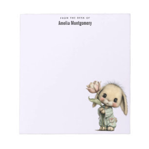 Bloc-note Lapin mignon tenant une Tulipe