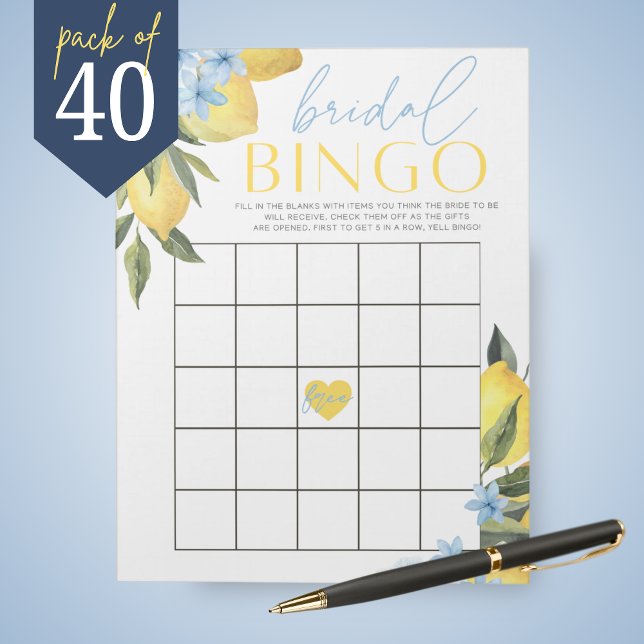 Bloc-note Lemon Flower Gift Bingo Bridal Shower Game Pack (Main Squeeze Lemon and Blue Flower Gift Bingo Bridal Shower Game Pack of 40 Games)