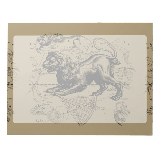 Bloc-note Leo Constellation Map Hevelius 1690 sur Taupe (Devant)