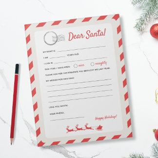 Bloc-note Lettre au Père Noël - Courrier aérien Canne de bon