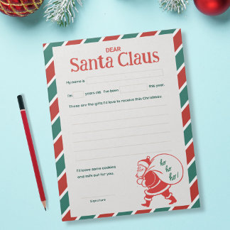 Bloc-note Lettre au Père Noël - Rayure de vacances classique