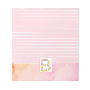 Bloc-note Lettre B Monogramme Pink Aquarelle Fleurs Linked