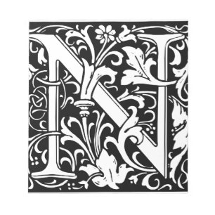 Bloc-note Lettre N Monogramme médiéval Art Nouveau