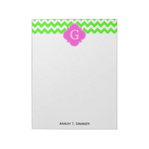 Bloc-note Lime Green Chevron Hot rose Quatrefoil Monogramme