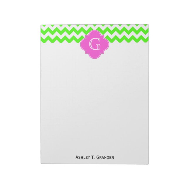 Bloc-note Lime Green Chevron Hot rose Quatrefoil Monogramme (Tourné)